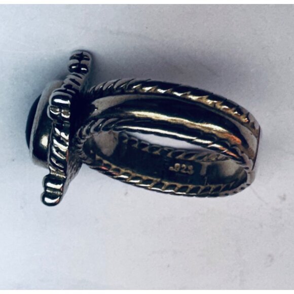 Vintage 925 Sterling Silver Ring Size 5 Black Onyx Cabochon Rope Estate - Picture 11 of 11